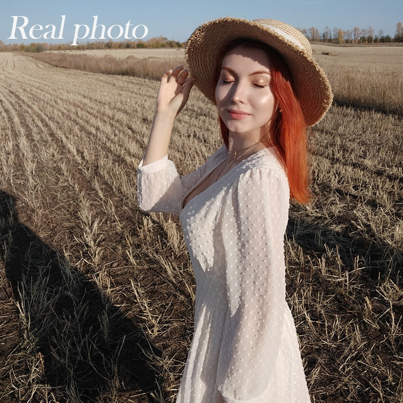 Robe mi-longue d'été à col V